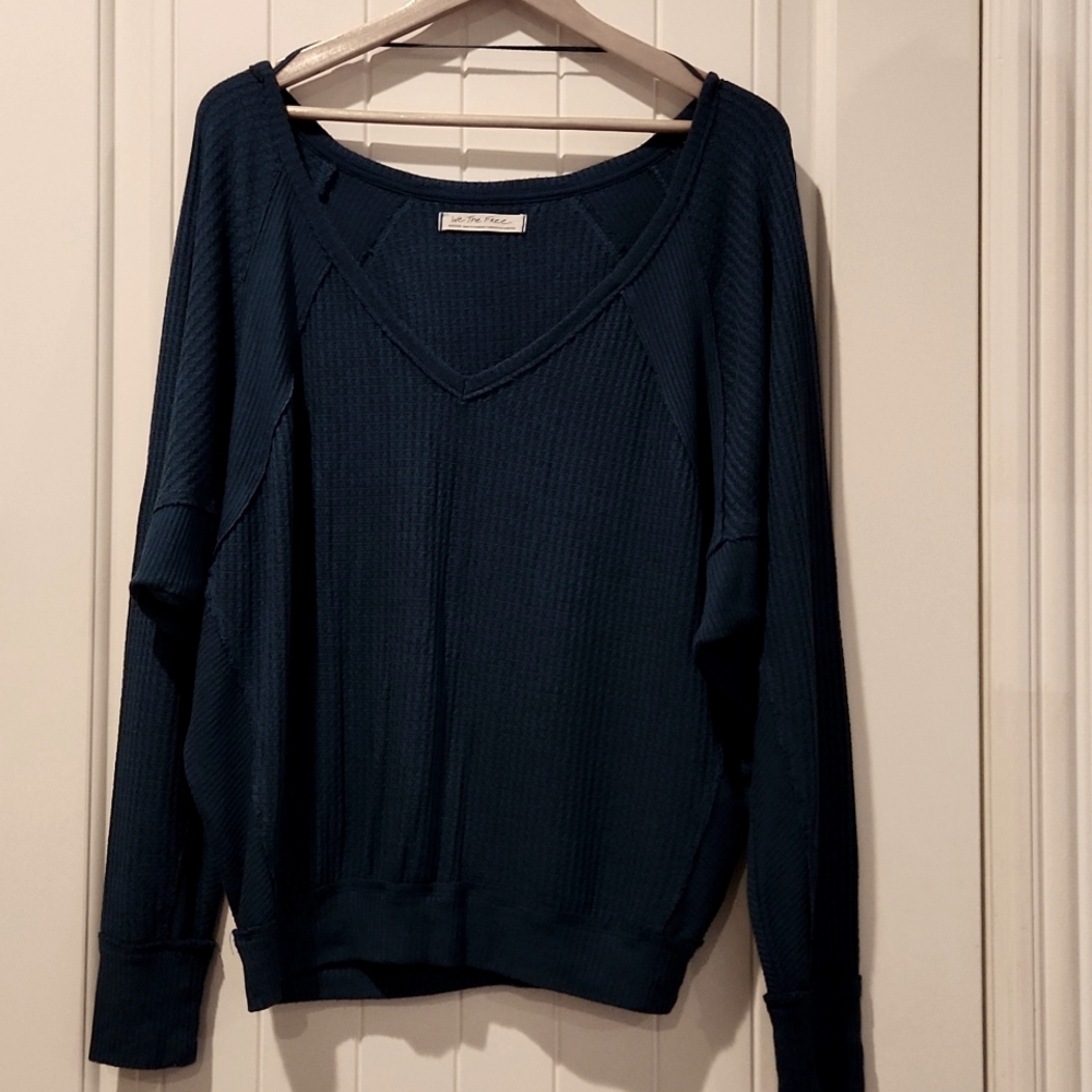Free People We the Free D Green Santa Clara Thermal Long Sleeve Top Size Medium